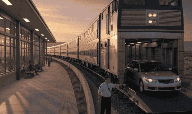 Amtrak Auto Train with passenger cars and vehicle carriers